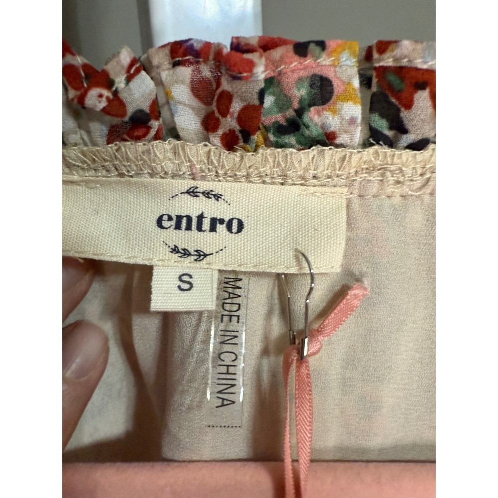 Entro Floral Abstract Dot Print Peasant Blouse Top NWT Small - Picture 4 of 9